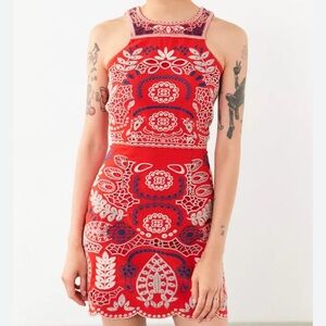 JOA Embroidered Red Patterned Sleeveless Dress Sold Out Size XS
